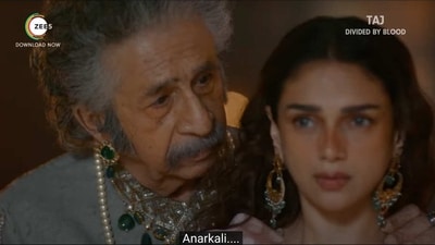Naseeruddin Shah plays Akbar, while Aditi Rao Hydari plays Anarkali in Zee5's upcoming series Taj - Divided by Blood. Naseeruddin Shah plays Akbar, while Aditi Rao Hydari plays Anarkali in Zee5's upcoming series Taj - Divided by Blood.