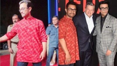 Aamir Khan posed for pictures with Karan Johar. Aamir Khan posed for pictures with Karan Johar.