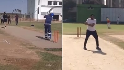 Shaheen Afridi bowled to and batted against his father-in-law Shahid Afridi (Screengrab) Shaheen Afridi bowled to and batted against his father-in-law Shahid Afridi (Screengrab)