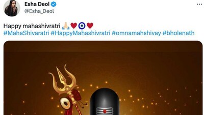 Esha Deol's wish for her fans on Shivratri. Esha Deol's wish for her fans on Shivratri.