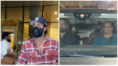 Ranbir Kapoor with Alia Bhatt at the airport. Ranbir Kapoor with Alia Bhatt at the airport.