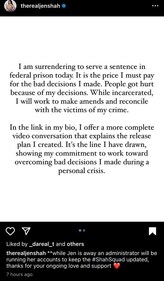 Jen Shah's message for fans on Instagram.