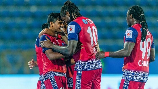 ISL: Jamshedpur FC celebrate a goal. (PTI)