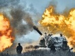 A self-propelled artillery vehicle fires on the frontline, Donetsk region, Ukraine. A self-propelled artillery vehicle fires on the frontline, Donetsk region, Ukraine.
