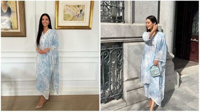 Esha Gupta is a big-time fashionista and her Instagram handle has proof to back our claim. Her fashion choices are an amalgamation of all things bold and trendy. The actor recently celebrated Mahashivratri wearing a simple yet elegant blue kurta set. (Instagram/@egupta) Esha Gupta is a big-time fashionista and her Instagram handle has proof to back our claim. Her fashion choices are an amalgamation of all things bold and trendy. The actor recently celebrated Mahashivratri wearing a simple yet elegant blue kurta set. (Instagram/@egupta)