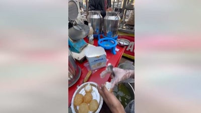 The image, taken from the Facebook video, shows panipuri with ice cream filling. (Facebook/@Mi_nashikkar_)