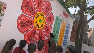 Head teacher Ritu Awasthi teaching English at primary school, Rajapur, in Lakhimpur Kheri. (HT PHOTO) Head teacher Ritu Awasthi teaching English at primary school, Rajapur, in Lakhimpur Kheri. (HT PHOTO)