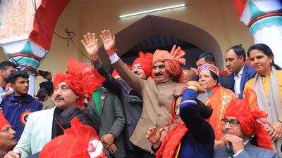 Himachal Pradesh chief minister Sukhvinder Singh Sukhu participating the International Shivratri Fair in Mandi on Sunday. Also seen Congress state chief Pratibha Singh. (Birbal Sharma/ Hindustan Times) Himachal Pradesh chief minister Sukhvinder Singh Sukhu participating the International Shivratri Fair in Mandi on Sunday. Also seen Congress state chief Pratibha Singh. (Birbal Sharma/ Hindustan Times)