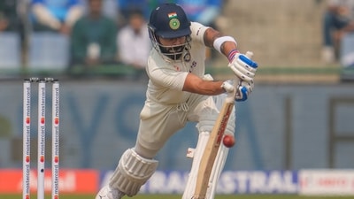 India's Virat Kohli plays a shot during the third day of the second cricket test match between India and Australia in New Delhi (AP) India's Virat Kohli plays a shot during the third day of the second cricket test match between India and Australia in New Delhi (AP)