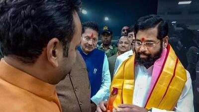 Maharashtra chief minister Eknath Shinde in Agra on Sunday. (PTI PHOTO) Maharashtra chief minister Eknath Shinde in Agra on Sunday. (PTI PHOTO)