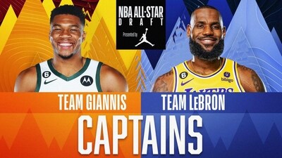 NBA All-Star Game team captains Giannis Antetokounmpo and LeBron james NBA All-Star Game team captains Giannis Antetokounmpo and LeBron james