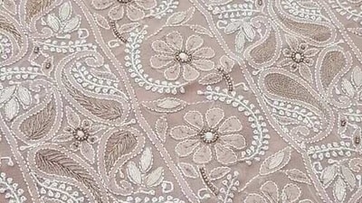 Chikankari: Chikankari is a type of embroidery that comes from Lucknow in Uttar Pradesh. It uses white cotton threads on lightweight fabrics like muslin, net, or chiffon to create intricate floral and paisley designs. (Pinterest) Chikankari: Chikankari is a type of embroidery that comes from Lucknow in Uttar Pradesh. It uses white cotton threads on lightweight fabrics like muslin, net, or chiffon to create intricate floral and paisley designs. (Pinterest)