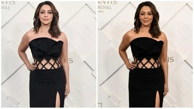 Gauri Khan shared this (left) picture of herself from Dubai but it looks a bit different from the original posted on Getty Images.