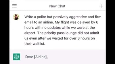 A woman used ChatGPT to write an email to an airline after a six-hour delay in her flight. (Instagram/@cherie.brooke) A woman used ChatGPT to write an email to an airline after a six-hour delay in her flight. (Instagram/@cherie.brooke)