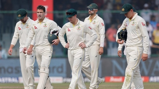 Australia players look dejected after the 2nd Test against India in New Delhi(REUTERS)