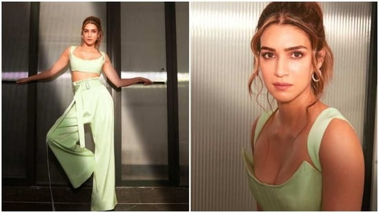 Kriti Sanon is an absolute fashionista. The actor keeps slaying fashion goals like a pro with snippets from her fashion diaries on her Instagram profile on a regular basis. A day back, Kriti gave us fresh fashion goals in the form of a string of pictures of herself looking fab in a pastel green co-ord set. Take a look at her ensemble here.(Instagram/@kritisanon)