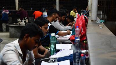 Educational institutes, meanwhile, were also preparing to cope with conducting exams in the midst of a non-teaching staff strike. The strike is for various demands such as applying the Old Pension Scheme to post-2005 employees and applying the salary scale of the 7th Pay Commission, among others. (HT PHOTO) Educational institutes, meanwhile, were also preparing to cope with conducting exams in the midst of a non-teaching staff strike. The strike is for various demands such as applying the Old Pension Scheme to post-2005 employees and applying the salary scale of the 7th Pay Commission, among others. (HT PHOTO)