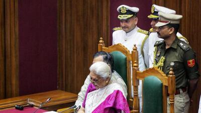 Governor Anandiben Patel addressing the joint sitting of the Uttar Pradesh legislature on the first day of the budget session on Monday. (ANI PHOTO) Governor Anandiben Patel addressing the joint sitting of the Uttar Pradesh legislature on the first day of the budget session on Monday. (ANI PHOTO)