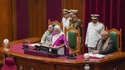 Governor Anandiben Patel on the opening day of the Uttar Pradesh budget session on Monday. (PTI PHOTO) Governor Anandiben Patel on the opening day of the Uttar Pradesh budget session on Monday. (PTI PHOTO)
