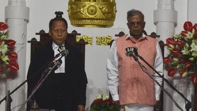 La. Ganesan was on Monday sworn-in as the 21st governor after being administered the oath of office by Gauhati HC judge (HT Photo) La. Ganesan was on Monday sworn-in as the 21st governor after being administered the oath of office by Gauhati HC judge (HT Photo)