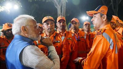 Prime Minister Narendra Modi interacts with NDRF personnel involved in ‘Operation Dost’ in Türkiye and Syria, in New Delhi on Monday. (ANI/PIB) Prime Minister Narendra Modi interacts with NDRF personnel involved in ‘Operation Dost’ in Türkiye and Syria, in New Delhi on Monday. (ANI/PIB)