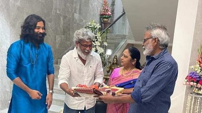 Dhanush with his parents at their new home in Chennai. Dhanush with his parents at their new home in Chennai.