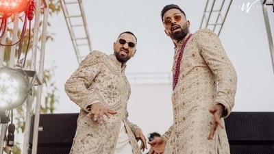 Krunal Pandya and Hardik Pandya had a blast on the dance floor during the sangeet. Both were twinning in ivory sherwanis. Krunal Pandya and Hardik Pandya had a blast on the dance floor during the sangeet. Both were twinning in ivory sherwanis. 