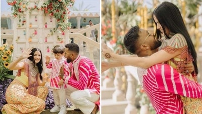 Hardik Pandya and Natasa Stankovic at their Mehendi and Haldi with son. Hardik Pandya and Natasa Stankovic at their Mehendi and Haldi with son.