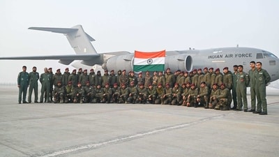 Indian Army's medical team upon arrival from Turkey at Ghaziabad's Hindon Airbase on Monday. (@MEAIndia/ Twitter)