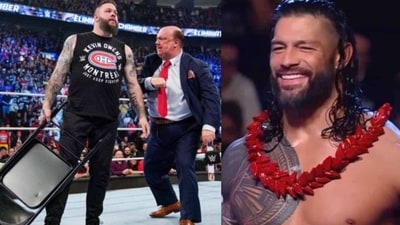 Roman Reigns' manager Paul Heyman attacking Kevin Owens; Roman Reigns(right) (Twitter) Roman Reigns' manager Paul Heyman attacking Kevin Owens; Roman Reigns(right) (Twitter)