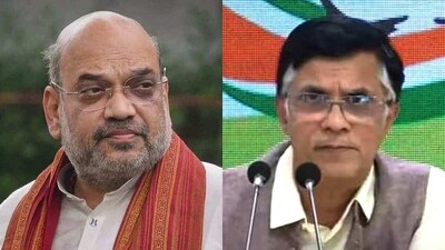 Union home minister Amit Shah and Congress leader Pawan Khera. Union home minister Amit Shah and Congress leader Pawan Khera.