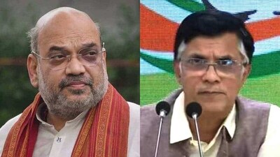 Union home minister Amit Shah and Congress leader Pawan Khera. Union home minister Amit Shah and Congress leader Pawan Khera.