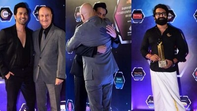 Anupam Kher, Varun Dhawan and Rishab Shetty at the Dadasaheb Phalke International Film Festival.