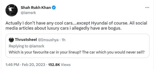 Shah Rukh Khan's tweet to a fan.
