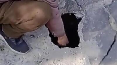 A ten feet deep pit near railway building in Joshimath was filled with stones and concrete by BRO (HT Photo) A ten feet deep pit near railway building in Joshimath was filled with stones and concrete by BRO (HT Photo)