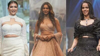 Actors Rakul Preet Singh and Lakshmi Manchu along with badminton player Saina Nehwal at Teach for India charity fashion show in Hyderabad. Actors Rakul Preet Singh and Lakshmi Manchu along with badminton player Saina Nehwal at Teach for India charity fashion show in Hyderabad.