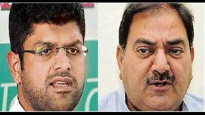 Deputy CM Dushyant Chautala and lone INLD MLA Abhay Chautala.