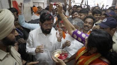 Maharashtra chief minister Eknath Shinde at RCM high school in Pune. (Rahul Raut/HT PHOTO)