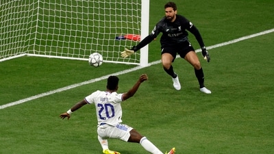 Vinicius Jr scores in the UCL final last year. (REUTERS)