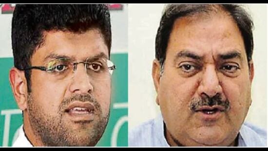 Deputy CM Dushyant Chautala and lone INLD MLA Abhay Chautala.