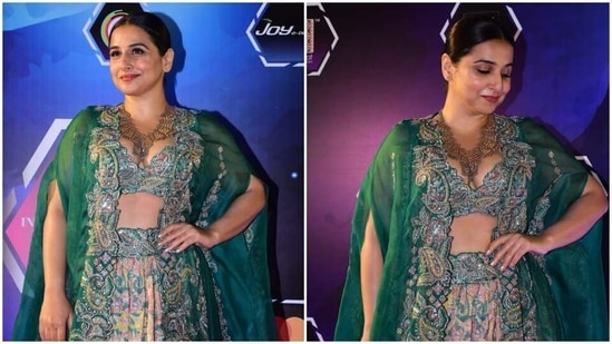 Vidya Balan attends Dadasaheb Phalke International Film Festival in a green embroidered lehenga. (HT Photo/Varinder Chawla)