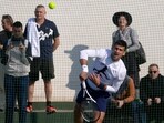 Serbian tennis player Novak Djokovic serves the ball during his open practise session in Belgrade Serbian tennis player Novak Djokovic serves the ball during his open practise session in Belgrade