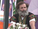Congress leader Rahul Gandhi addressing public rally in Shillong.