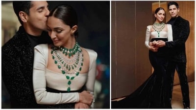 For their reception which they hosted in Mumbai, Kiara Advani and Sidharth kept it chic in Manish Malhotra couture. (Instagram/@manishmalhotra) For their reception which they hosted in Mumbai, Kiara Advani and Sidharth kept it chic in Manish Malhotra couture. (Instagram/@manishmalhotra)