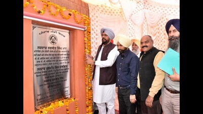 Punjab cabinet minister Kuldeep Dhaliwal during a stone-laying event in Jalandhar on Wednesday. (HT Photo)