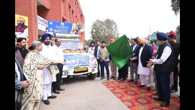 Punjab education minister Harjot Singh Bains flagging off an awareness van from the district administration complex. (HT Photo) Punjab education minister Harjot Singh Bains flagging off an awareness van from the district administration complex. (HT Photo)