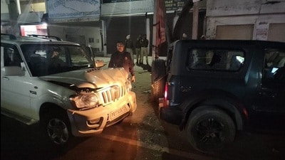 The encounter site in Bassi Pathana town of Fatehgarh Sahib district on Wednesday. (Twitter) The encounter site in Bassi Pathana town of Fatehgarh Sahib district on Wednesday. (Twitter)