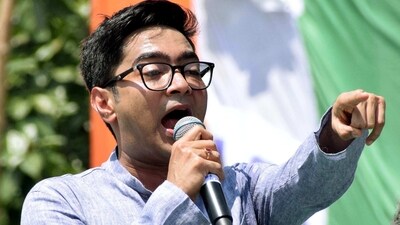 TMC General Secretary Abhishek Banerjee addressing party workers during foundation day celebrations in Kolkata. TMC General Secretary Abhishek Banerjee addressing party workers during foundation day celebrations in Kolkata.