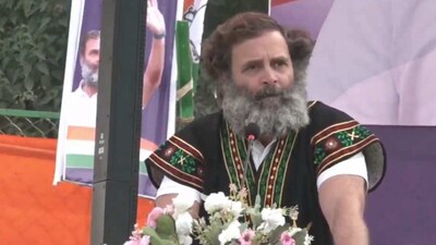 Congress leader Rahul Gandhi addressing public rally in Shillong.