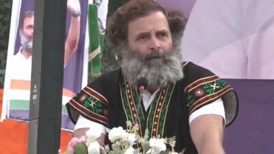 Congress leader Rahul Gandhi addressing public rally in Shillong.
